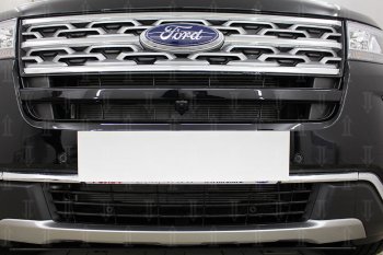 4 099 р. Защитная сетка в бампер (верх, 2 части, ячейка 3х7 мм) Alfeco Стандарт  Ford Explorer  U625 (2019-2024) (Чёрная). Увеличить фотографию 3
