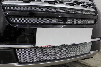 4 199 р. Защитная сетка в бампер (верх, 2 части, ячейка 3х7 мм) Alfeco Стандарт  Ford Explorer  U625 (2019-2024) (Хром). Увеличить фотографию 3