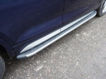 21 349 р. Пороги алюминиевые с пластиковой накладкой (без пневмоподвески) ТСС Тюнинг  Audi Q5 ( 8R,  FY) (2012-2020) (карбон серебро). Увеличить фотографию 1