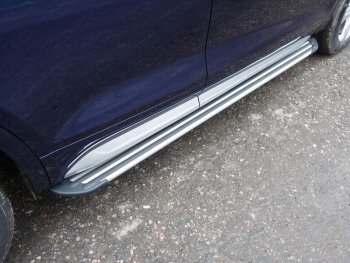 Пороги алюминиевые Slim Line Silver 1820 мм. автомобиль без пневмоподвески, ТСС Тюнинг Audi Q5 FY дорестайлинг (2017-2020)