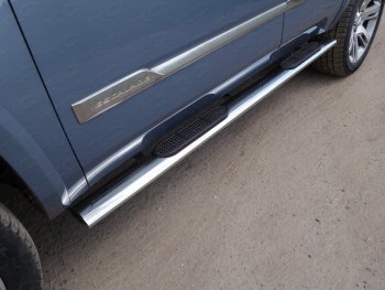 Пороги овальные с накладкой 120x60 мм ТСС Тюнинг Cadillac Escalade GMTK2 джип 5 дв. короткая база (2015-2020)  (серые)