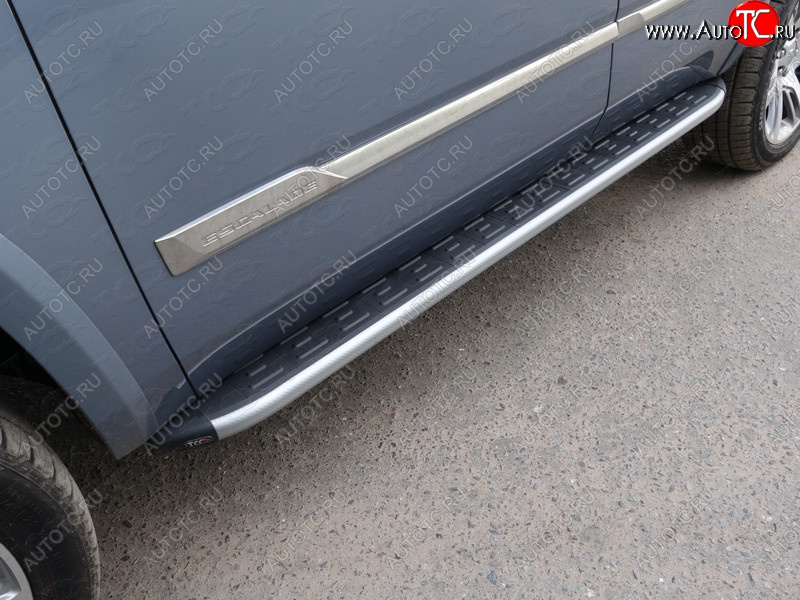 21 349 р. Пороги алюминиевые с пластиковой накладкой ТСС Тюнинг  Cadillac Escalade  GMTK2 джип 5 дв. (2015-2020) (карбон серебро)