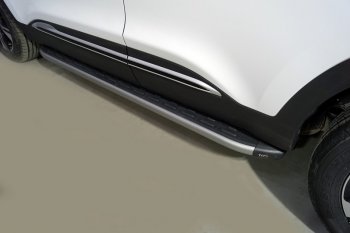 Пороги алюминиевые с пластиковой накладкой, ТСС Тюнинг Chery Tiggo 4 Pro (2021-2024)  (карбон серебро)