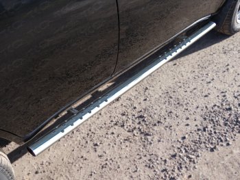 Пороги овальные с проступью 75х42 мм ТСС Тюнинг Chery (Черри) Tiggo T11 (Тиго) (2013-2016) рестайлинг  (серые)