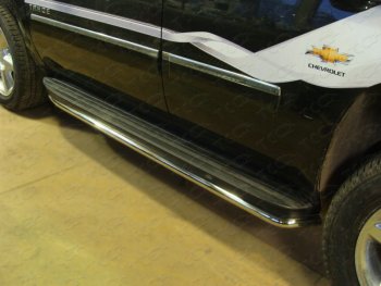 Защита порогов алюминий 60,3 мм, ТСС Тюнинг Chevrolet Tahoe GMT900 5 дв. (2006-2013)
