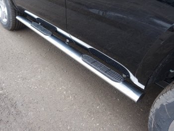 Пороги овальные с накладкой 120x60 мм ТСС Тюнинг Chevrolet Tahoe K2UC (2014-2021)  (серые)