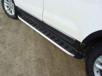 Пороги алюминиевые с пластиковой накладкой ТСС Тюнинг Ford Explorer U502 дорестайлинг (2010-2016)  (серые)