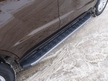  Пороги алюминиевые с пластиковой накладкой ТСС Тюнинг Geely (Джили) Emgrand X7 (Эмгранд) (2011-2015) дорестайлинг  (серые)