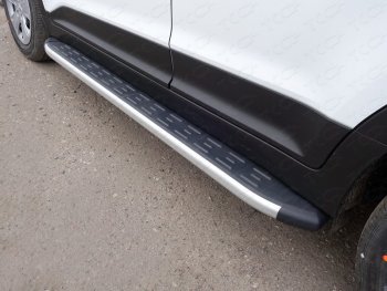 Пороги алюминиевые с пластиковой накладкой ТСС Тюнинг Hyundai Creta GS рестайлинг (2019-2021)  (серые)
