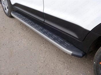 Пороги алюминиевые с пластиковой накладкой, ТСС Тюнинг Hyundai Creta GS рестайлинг (2019-2021)  (карбон серые)