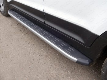 Пороги алюминиевые с пластиковой накладкой, ТСС Тюнинг Hyundai Creta GS дорестайлинг (2015-2019)  (карбон серебро)
