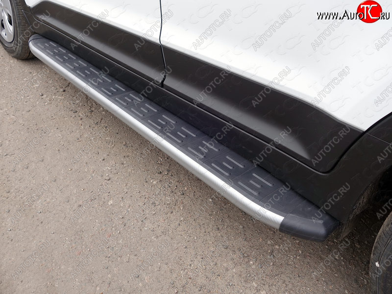 21 349 р. Пороги алюминиевые с пластиковой накладкой, ТСС Тюнинг  Hyundai Creta  GS (2015-2021) (карбон серебро)
