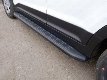 21 349 р. Пороги алюминиевые с пластиковой накладкой, ТСС Тюнинг  Hyundai Creta  GS (2015-2021) (карбон черные). Увеличить фотографию 1