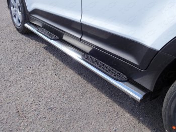 Пороги овальные с накладкой 120х60 мм Hyundai Creta GS дорестайлинг (2015-2019)  (серые)