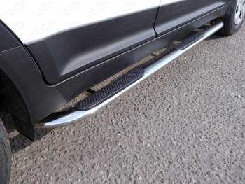 Пороги овальные гнутые с накладкой 75х42 мм Hyundai Creta GS дорестайлинг (2015-2019)  (серые)