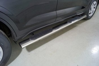 43 999 р. Пороги овальные с накладкой 120х60 мм  Hyundai Creta  SU (2021-2024) (серые). Увеличить фотографию 1