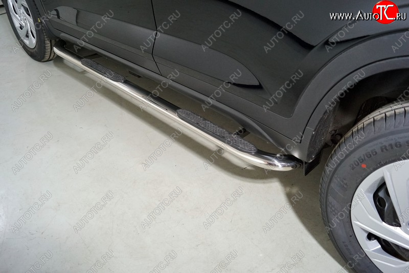 36 999 р. Пороги овальные гнутые с накладкой 75х42 мм  Hyundai Creta  SU (2021-2024) (серые)