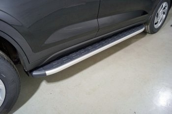 Пороги алюминиевые с пластиковой накладкой ТСС Тюнинг Hyundai (Хюндаи) Creta (Крета)  SU (2021-2024) SU  (серые)