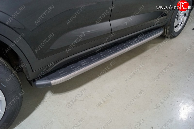 21 349 р. Пороги алюминиевые с пластиковой накладкой, ТСС Тюнинг  Hyundai Creta  SU (2021-2024) (карбон серые)