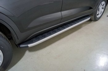 21 349 р. Пороги алюминиевые с пластиковой накладкой, ТСС Тюнинг  Hyundai Creta  SU (2021-2024) (карбон серебро ). Увеличить фотографию 1