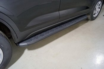 21 349 р. Пороги алюминиевые с пластиковой накладкой, ТСС Тюнинг  Hyundai Creta  SU (2021-2024) (карбон черные). Увеличить фотографию 1