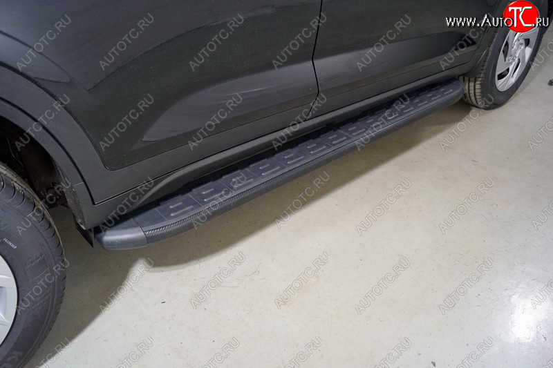 21 349 р. Пороги алюминиевые с пластиковой накладкой, ТСС Тюнинг  Hyundai Creta  SU (2021-2024) (карбон черные)