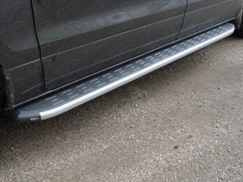 Пороги алюминиевые с пластиковой накладкой, ТСС Тюнинг Hyundai Starex/Grand Starex/H1 2 TQ 2 рестайлинг (2018-2024)  (карбон серые)