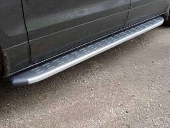 Пороги алюминиевые с пластиковой накладкой, ТСС Тюнинг Hyundai Starex/Grand Starex/H1 2 TQ 2 рестайлинг (2018-2024)  (карбон серебро)