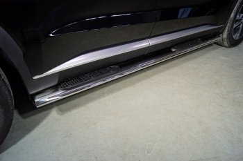 Пороги овальные с накладкой 120*60 мм ТСС Тюнинг Hyundai Palisade LX2 (2018-2022)  (серые)