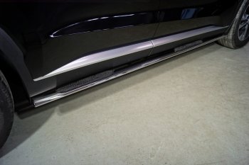 Пороги овальные с накладкой 75*42 мм ТСС Тюнинг Hyundai Palisade LX2 (2018-2022)  (серые)