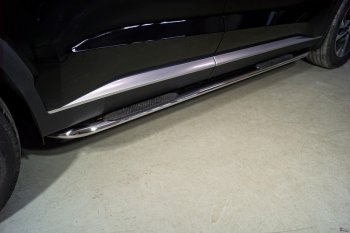 Пороги овальные гнутые с накладкой 75х42 мм Hyundai (Хюндаи) Palisade (палисад)  LX2 (2018-2022) LX2  (серые)