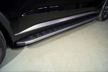 Пороги алюминиевые с пластиковой накладкой, ТСС Тюнинг Hyundai Palisade LX2 (2018-2022)  (карбон серые)