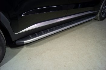 Пороги алюминиевые с пластиковой накладкой, ТСС Тюнинг Hyundai Palisade LX2 (2018-2022)  (карбон серебро)