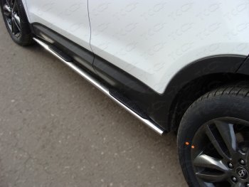 Пороги овальные с накладкой 75*42 мм ТСС Тюнинг Hyundai Santa Fe 3 DM рестайлинг (2015-2019)  (серые)
