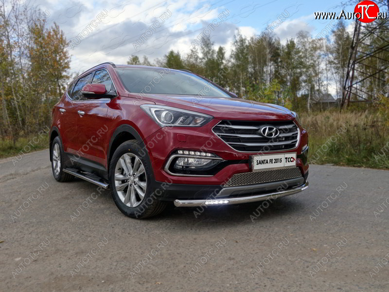 35 999 р. Защита переднего бампера нижняя с ДХО 60,3 мм ТСС Тюнинг  Hyundai Santa Fe  3 DM (2015-2019) (нержавейка)