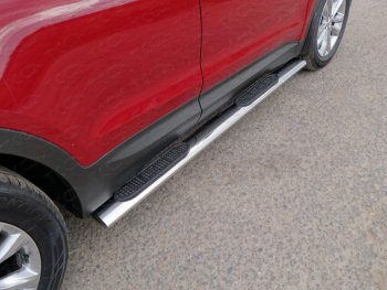41 999 р. Пороги овальные с накладкой 120х60 мм Premium ТСС Тюнинг  Hyundai Santa Fe  3 DM (2015-2019) (серые). Увеличить фотографию 1