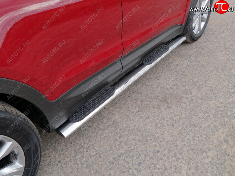 41 999 р. Пороги овальные с накладкой 120х60 мм Premium ТСС Тюнинг  Hyundai Santa Fe  3 DM (2015-2019) (серые)