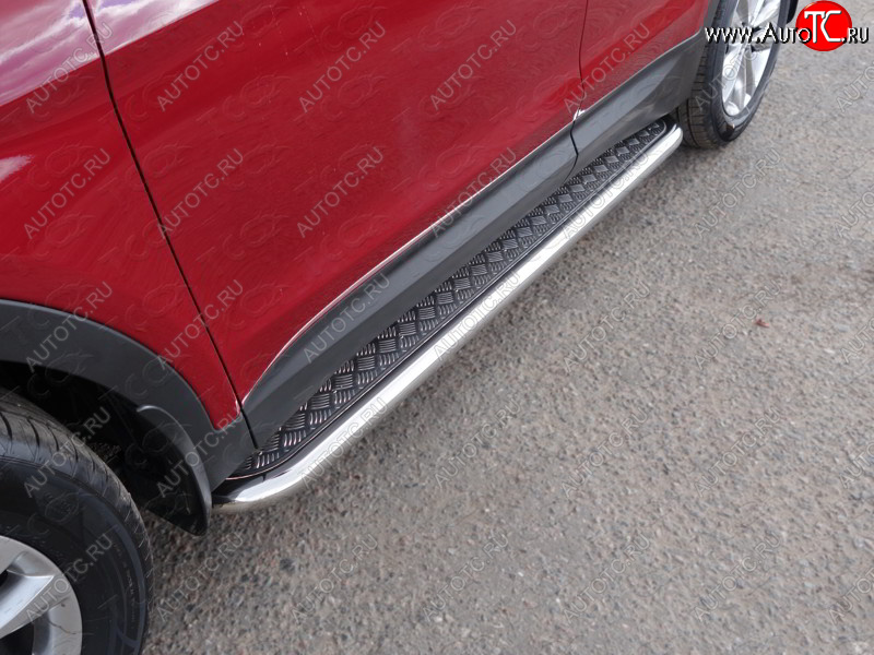 35 599 р. Пороги с площадкой 60,3 мм Premium ТСС Тюнинг  Hyundai Santa Fe  3 DM (2015-2019) (серые)