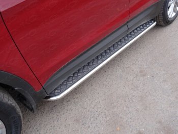 Пороги с площадкой 42,4 мм Premium ТСС Тюнинг Hyundai (Хюндаи) Santa Fe (Санта)  3 DM (2015-2019) 3 DM рестайлинг  (серые)