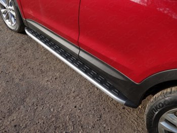 Пороги алюминиевые с пластиковой накладкой, ТСС Тюнинг Hyundai (Хюндаи) Santa Fe (Санта)  3 DM (2015-2019) 3 DM рестайлинг  (серые)