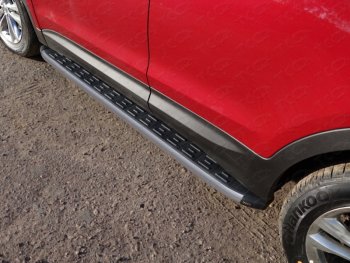 21 349 р. Пороги алюминиевые с пластиковой накладкой ТСС Тюнинг  Hyundai Santa Fe  3 DM (2015-2019) (карбон серые). Увеличить фотографию 1