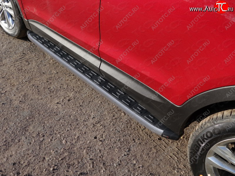 21 349 р. Пороги алюминиевые с пластиковой накладкой ТСС Тюнинг  Hyundai Santa Fe  3 DM (2015-2019) (карбон серые)