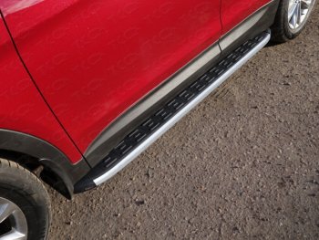 Пороги алюминиевые с пластиковой накладкой, ТСС Тюнинг Hyundai (Хюндаи) Santa Fe (Санта)  3 DM (2015-2019) 3 DM рестайлинг  (карбон серебро)