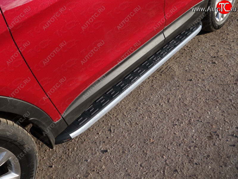 21 349 р. Пороги алюминиевые с пластиковой накладкой, ТСС Тюнинг  Hyundai Santa Fe  3 DM (2015-2019) (карбон серебро)