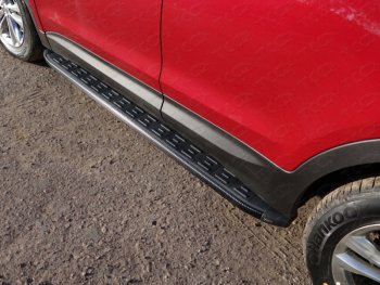 21 349 р. Пороги алюминиевые с пластиковой накладкой ТСС Тюнинг  Hyundai Santa Fe  3 DM (2015-2019) (карбон черные). Увеличить фотографию 1