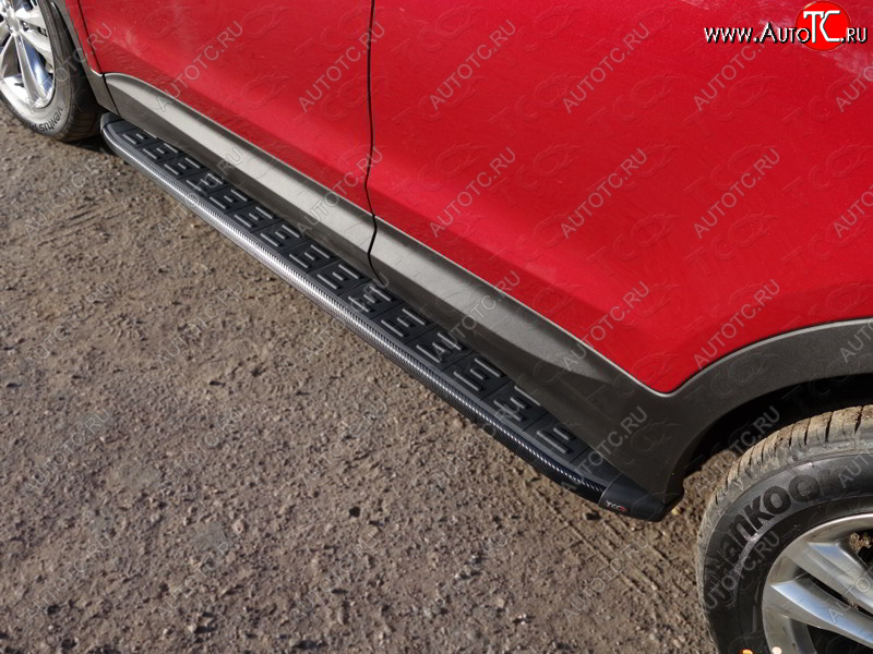 21 349 р. Пороги алюминиевые с пластиковой накладкой ТСС Тюнинг  Hyundai Santa Fe  3 DM (2015-2019) (карбон черные)