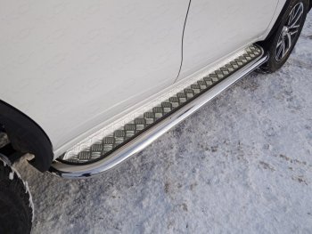 37 999 р. Пороги с площадкой 75х42 мм Premium ТСС Тюнинг  Hyundai Santa Fe  3 DM (2015-2019) (серые). Увеличить фотографию 1