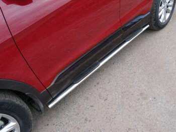 Пороги овальные с накладкой 75х42 мм ТСС Тюнинг Hyundai (Хюндаи) Santa Fe (Санта)  4 TM (2018-2021) 4 TM дорестайлинг  (серые)