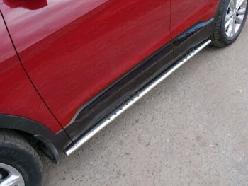 36 949 р. Пороги овальные с проступью 75х42 мм ТСС Тюнинг  Hyundai Santa Fe  4 TM (2018-2021) (серые). Увеличить фотографию 1