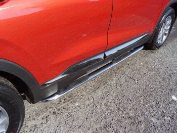 36 949 р. Пороги овальные гнутые с накладкой 75х42 мм  Hyundai Santa Fe  4 TM (2018-2021) (серые). Увеличить фотографию 1